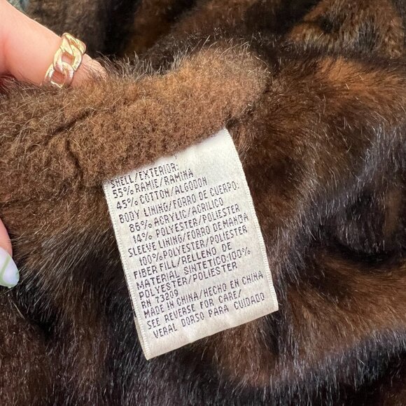 Vintage 90s/Y2K Brown Faux Fur Trim Jean Button Up Coat - Picture 7 of 7